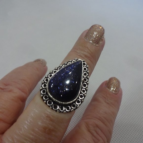 Sparkling "BLUE SUNSTONE" Handmade Sterling Ring Size 8.75 #296A - Picture 1 of 3